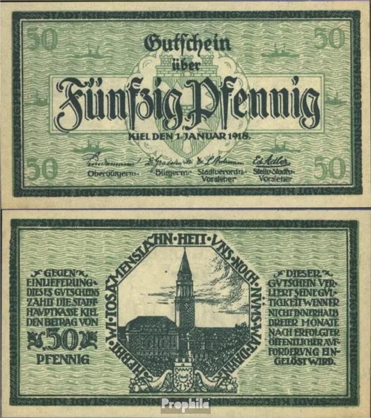 Banknoten Kiel 1918 Notgeld der Stadt Kiel bankfrisch