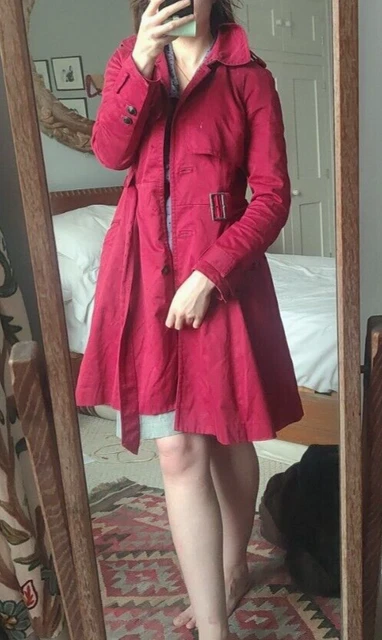 TED BAKER CLASSIC Bright Red Trench Coat size 1 UK8 10 Belted