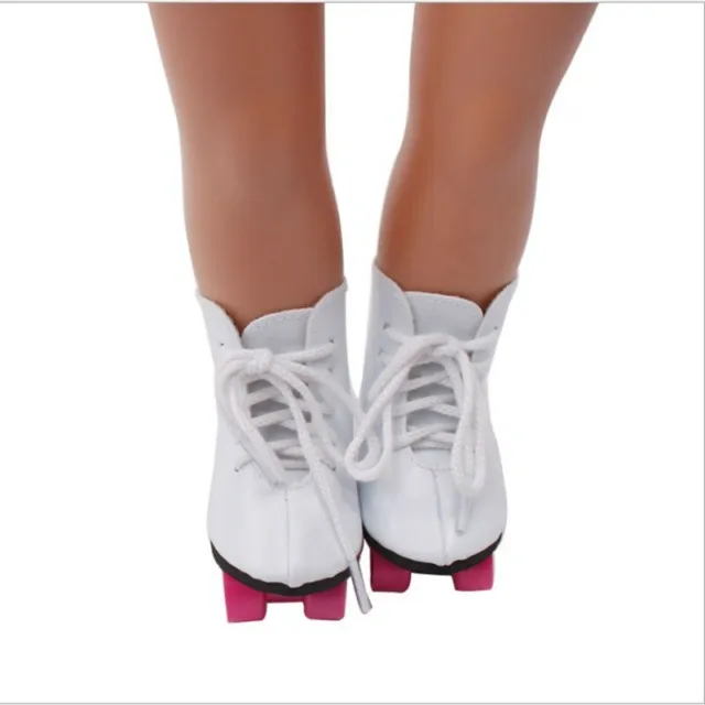 Puppen Zubehör Schuhe Rollschuhe weiß pink Rollen Sportschuhe 7 cm lang, Nr. 258