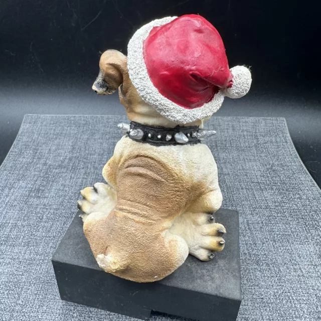 English Bulldog Resin Figurine Sculpture Lifelike w/ Santa Hat Puppy Christmas 3