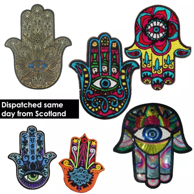 Iron and sew on Embroidered patches Bohemian Turkish Greek Hamsa Nazar hand evil