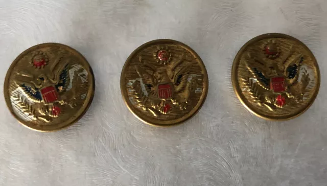 Boutons militaires vintage ton or métal rouge, blanc et bleu ~ (3)