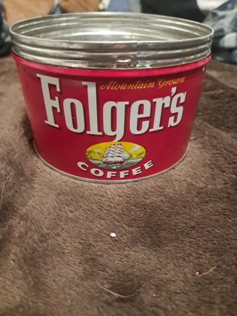 Vintage Folgers Ground Coffee Can With Lid 1 Lb 1959 Red Tin MCM 3”