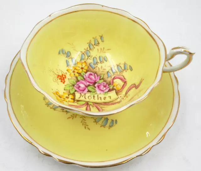 Rare Paragon (Queen Mary)  Fine China Mother Cup & Saucer Floral Bouquet Yellow