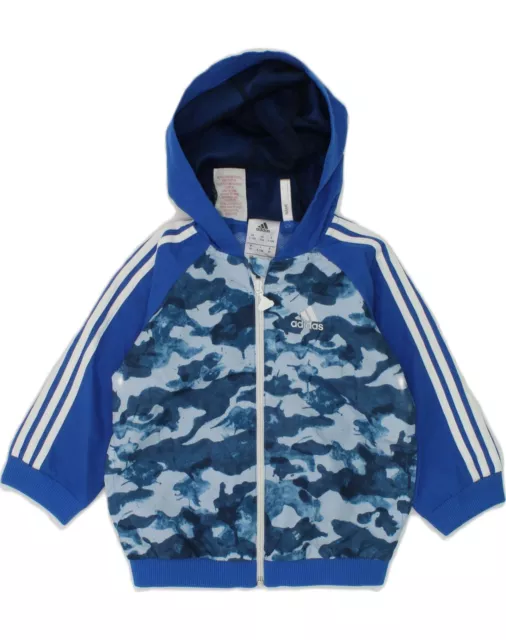 ADIDAS Baby Boys Graphic Zip Hoodie Sweater 9-12 Months Blue Polyester OH04