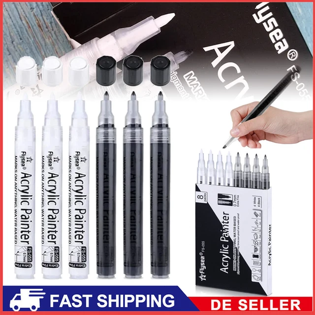 8x Acrylstifte für Steine Bemalen Acrylfarben zum Holz Tassen Keramik 0.7mm NEU