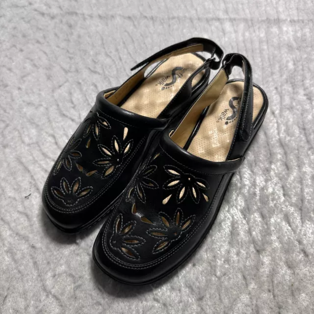 SoftWalk Sandals Womens US 8M Black Leather Wedge Slip On Comfort Shoe
