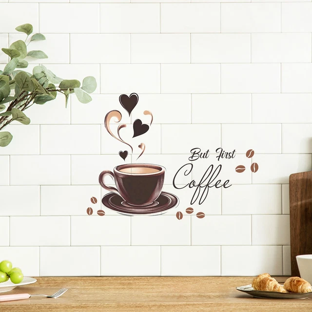 Sticker Déco Tasse à Café Fumé En Forme De Cœur - Autocollant Mural Cuisine Moderne