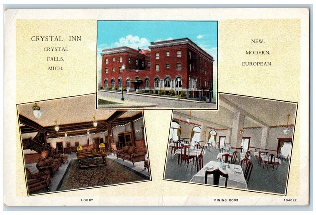 c1920's Crystal Inn Crystal Falls Michigan MI Multiview Antique Postcard