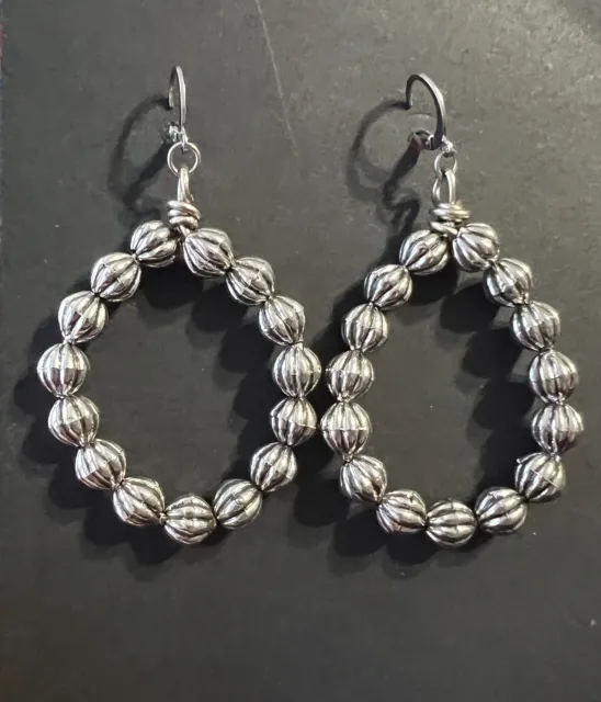 Silver Tone Beaded Earrings/Handmade/stainless Steel Lever back/New With Tags