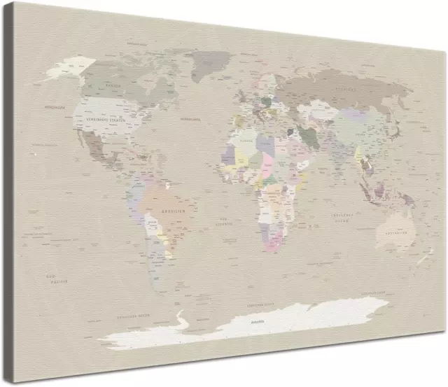 World Map Notice Board as Canvas Picture for Pinning Travelling - "World Map - -