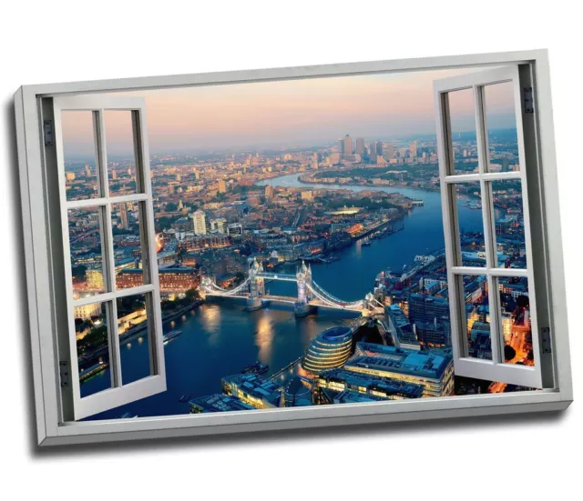 Classic London Aerial View 3D Window Effect Canvas Print Large 30x20"