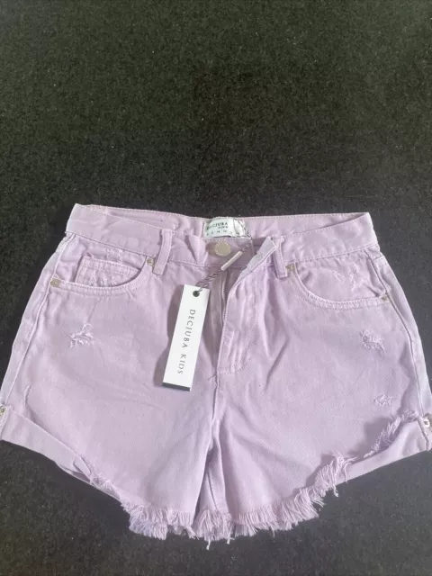 Brand NEW Decjuba Girls Size 14 Distressed Denim Shorts (designer, Grape Colour)