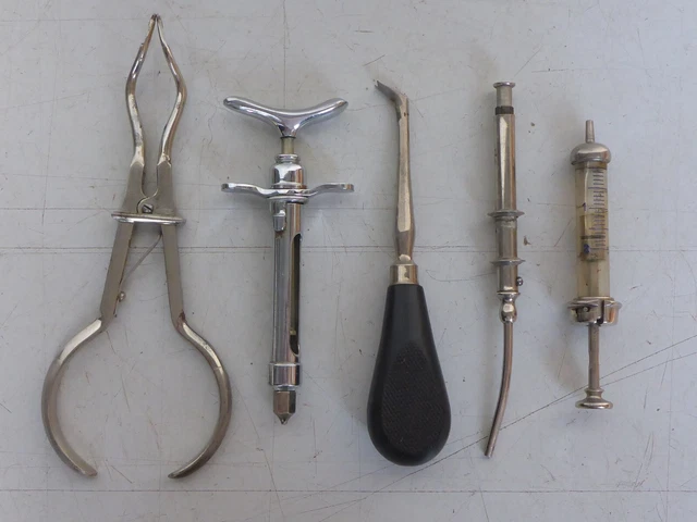 Konvolut 5 Teile altes Zahnarzt Dental Besteck alte Instrumente Spritze Zange ..