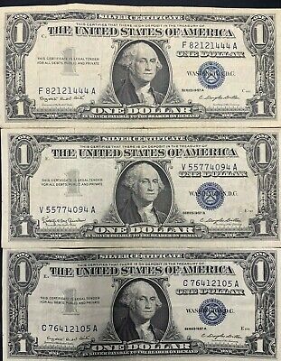 (5) Silver Certificates 1935 1957 $1 Blue One Dollar Bill Lot No Tear Circulated