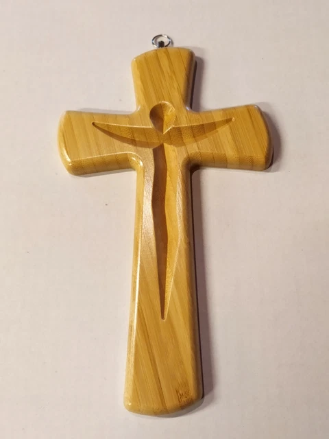 4 Croix En Bois De Prière - Bois D'olivier Et Noyer - Taille Poche (5 Cm) - Pour Méditation, Stress, Cadeau Chrétien - Motif Cœur Inclus - 5