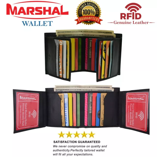 Genuine Leather Men's Bifold Wallet Slim Hipster Cowhide Credit Card RFID Black