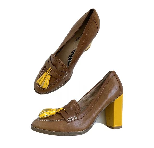 ESCARPINS EN CUIR patte de golf et pompons MELLOW YELLOW P.37 EUR