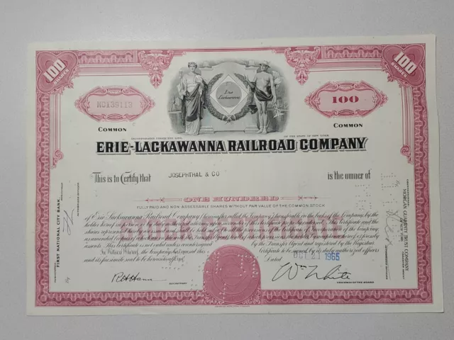 Erie Lackawana Railroad Cancelled Stock Certificate
