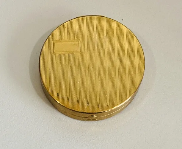 Gold Tone Powder Compact EMPTY Compact Pinstripe Textured Design 2" Vintage