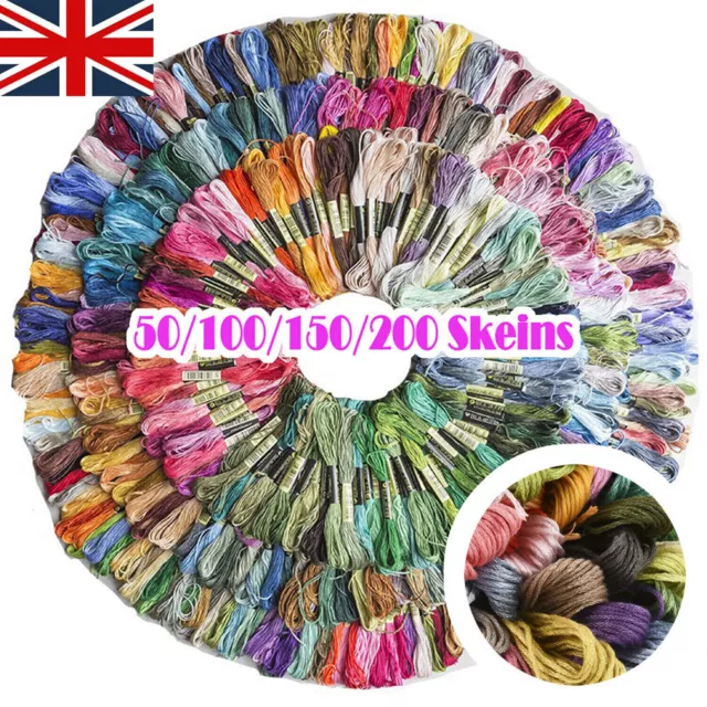 24-150 Skeins Coloured Embroidery Thread Cotton Cross Stitch Craft Sewing UK
