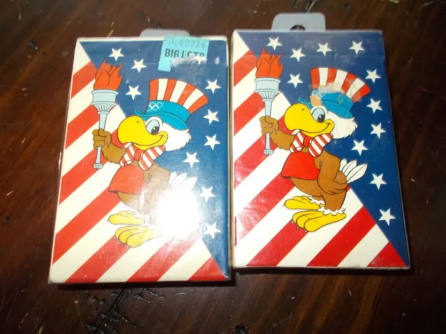 2 VINTAGE Sam The Olympic Eagle 1984 Deck of Playing Cards FACTORY SEALED