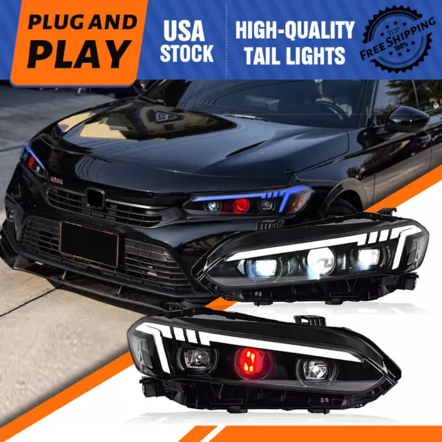 LED HEADLIGHTS FOR 11th Gen Honda Civic 20222024 DRL Red Demon Eye