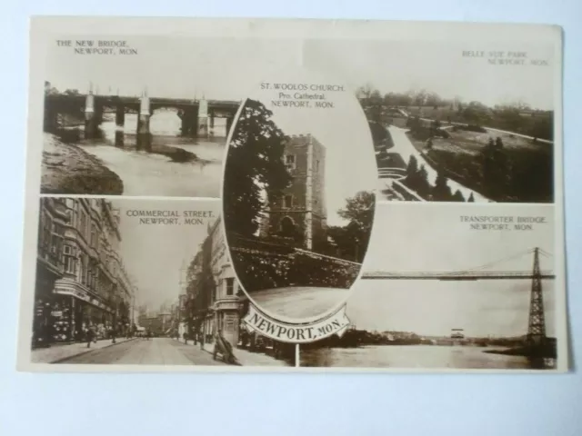 Newport 1929 Geschäftsstraßenbrücke St. Woolos Kirche RP echtes Foto Multi