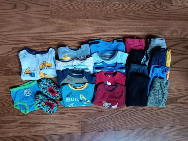 Mixed Lot Boys Clothes Size 18 To 24, 2T Pants, Long Sleeve, T-Shirt, Footed Pjs