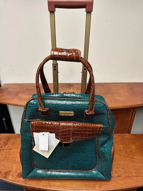 New Samantha Brown Baby Croc Wheeled Satchel Bag  Carryon Sea Glass / Camel
