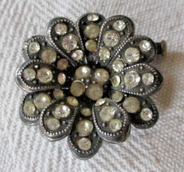 Broche Ancienne Or Couleur Avec Cristaux Jaunes Et Verts - Vintage - Occasion Bon état