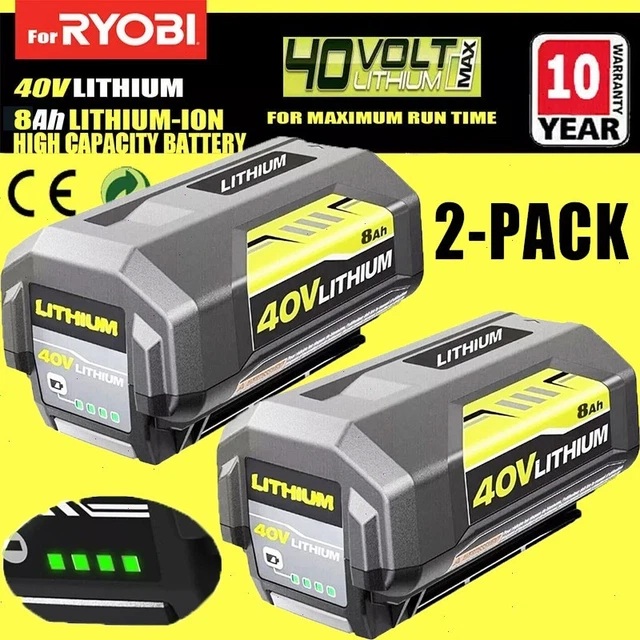 8.0Ah 40V Lithium-Ion Replacement Battery For Ryobi OP40602 – Fits OP400 Series, With LED, 10-Year Warranty