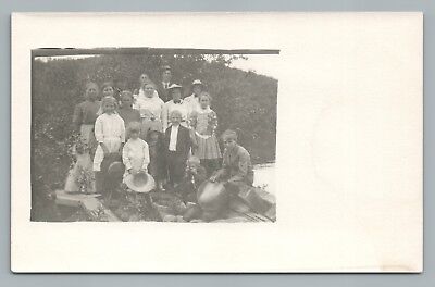 Large Family Outing RPPC Antique Photo VELOX UDB Hats Kids Children 1910s