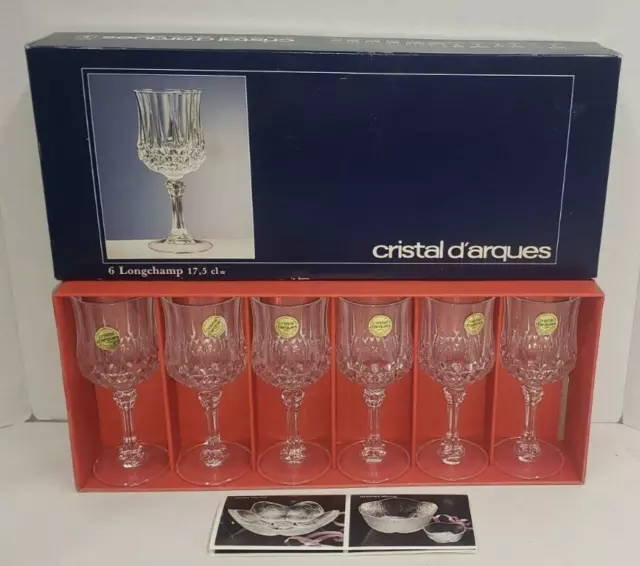 Set of 6 Cristal d'Arques Longchamp 6.5" Crystal Wine Glasses 17.5 cl W/ Box