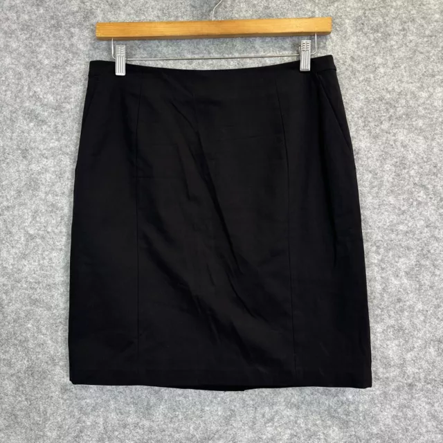 Marcs Women's designer classic black lined split zip up pencil skirt 14/L (626)