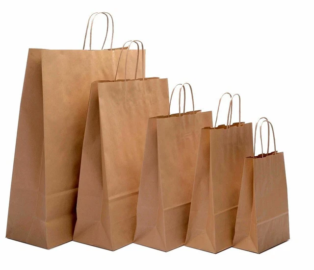BROWN PAPER BAGS With Handles Party and Gift Carrier / Twist Handle