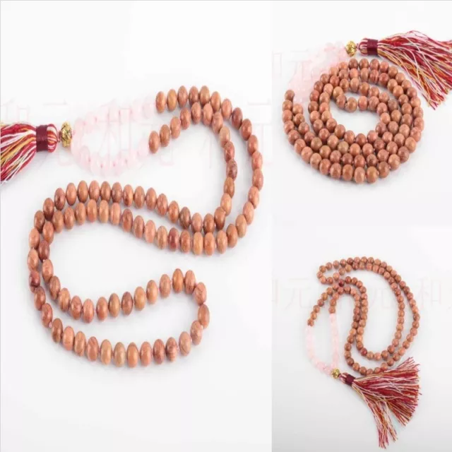 8mm 108 knot sandalwood pink crystal beads gold lotus necklace Spiritual