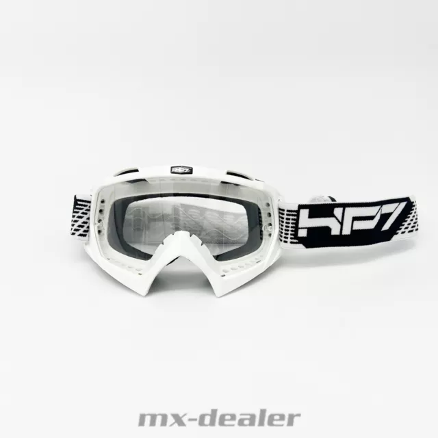 HP7 MX Brille weiß Klarglas Motocross Enduro HP 7 Crossbrille MTB BMX Quad