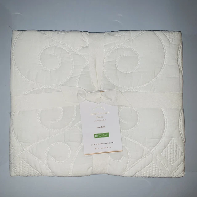 2 NEW Pottery Barn Washed Cotton Quilted Standard Sham Standard WHITE Circles