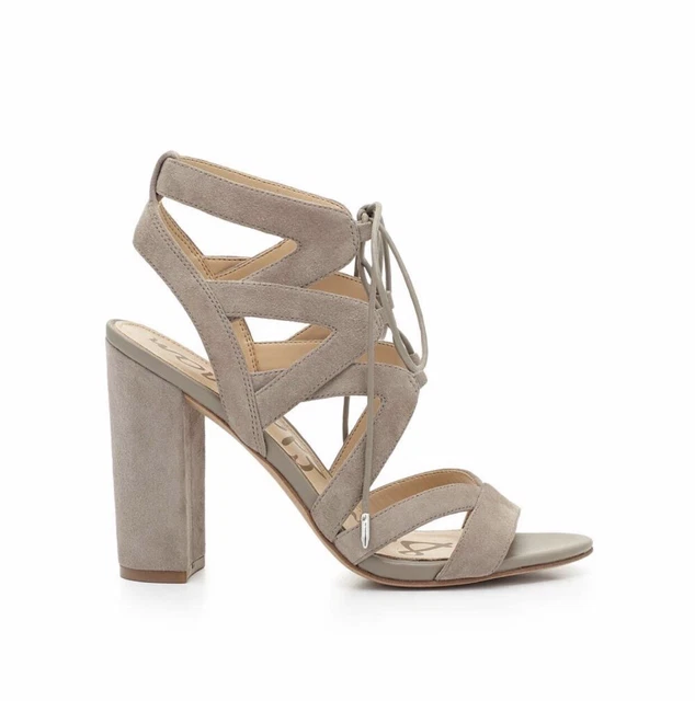 Sam Edelman Yardley Sz 9.5 Sexy Lace Up Camel Suede Womens Heeled Sandal