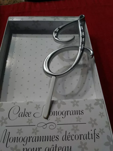 Cake Monogram Letter J, Silver With Stones 4.5" Tall
