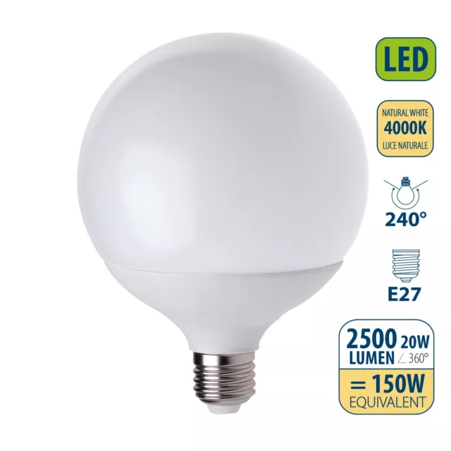 Lampadina SMD LED, Globo G120, 20W/2500lm, base E27, 4000K 2