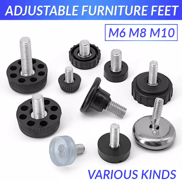 Adjustable Furniture Feet M6 - M10 Screws Leveling Foot With Without Insert Nuts