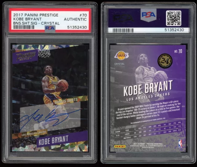 2017-18 Panini Prestige Kobe Bryant ON CARD AUTO Bonus Shots Crystal PSA AUTH 70