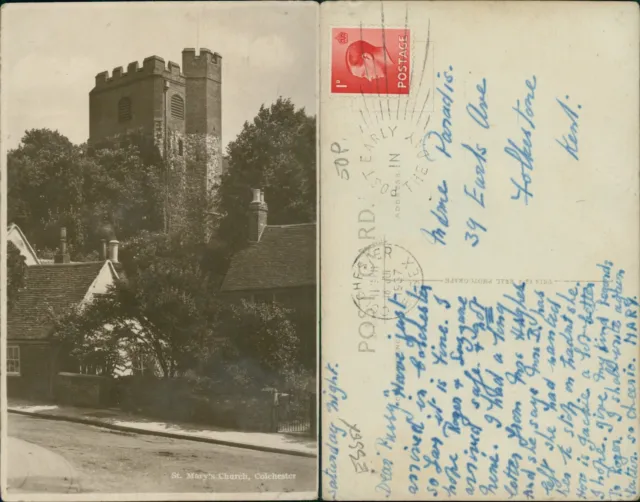 St Marys Church Colchester Real Photo RP GB 1937 Cancel