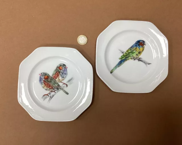 Lot De 2 Petites Assiettes OISEAUX Peintes À La Main Signée HELÉNE WATRIN