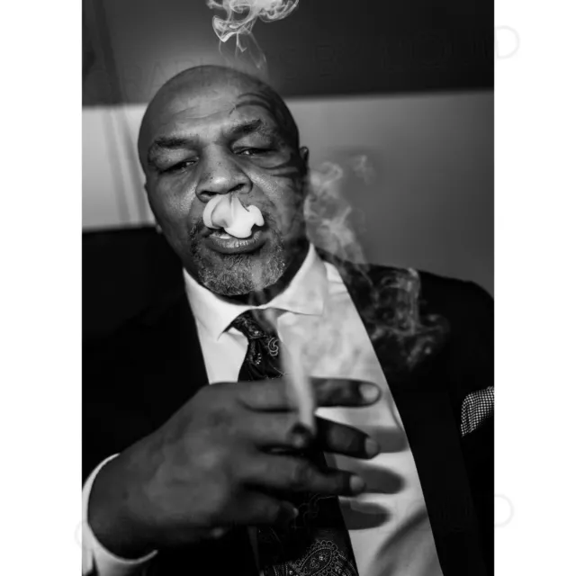 Mike Tyson Smoking Cigar Black White Photo Poster Print | A5 A4 A3 A2 A1 |