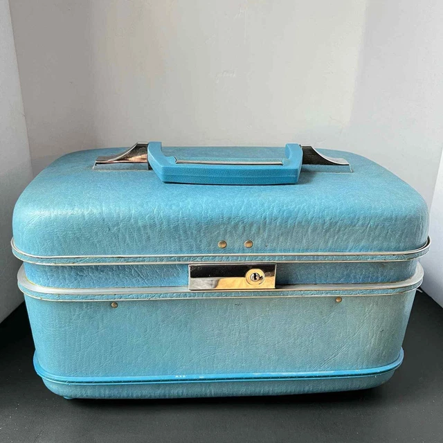Blue Vintage Airway Train Case Travel Case Cosmetic Case