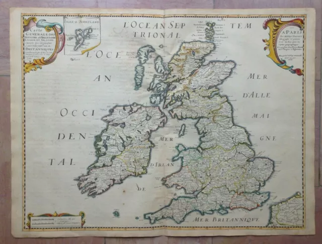 British Isles 1658 Nicolas Sanson & Tavernier & Mariette Large Antique Map