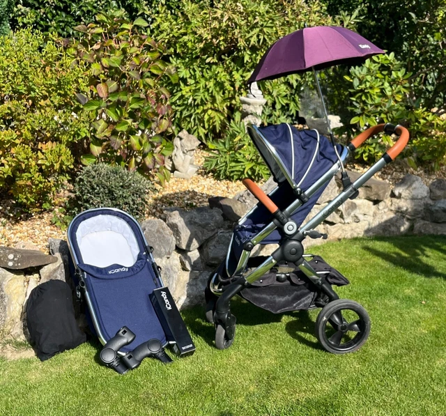 iCandy Peach Royal Blue - Chrome & Tan - FULL Set/Bundle - Pushchair & Carrycot